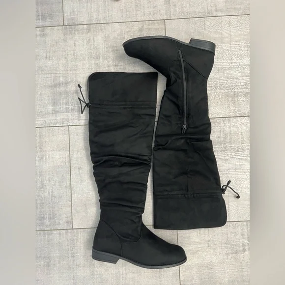 FABKIDS Black Suede Knee High Boots Girls Youth Size 7 NEW - Picture 5 of 7